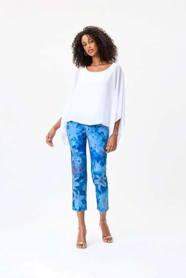 Joseph Ribkoff 232939 Light Blue/Multi Floral Print Reversible Slim Cropped Jeans