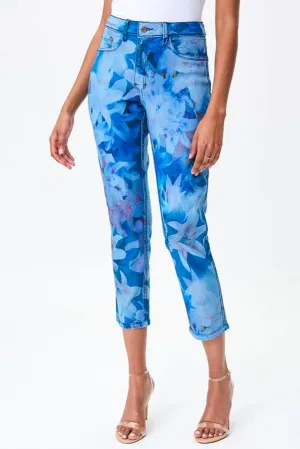 Joseph Ribkoff 232939 Light Blue/Multi Floral Print Reversible Slim Cropped Jeans