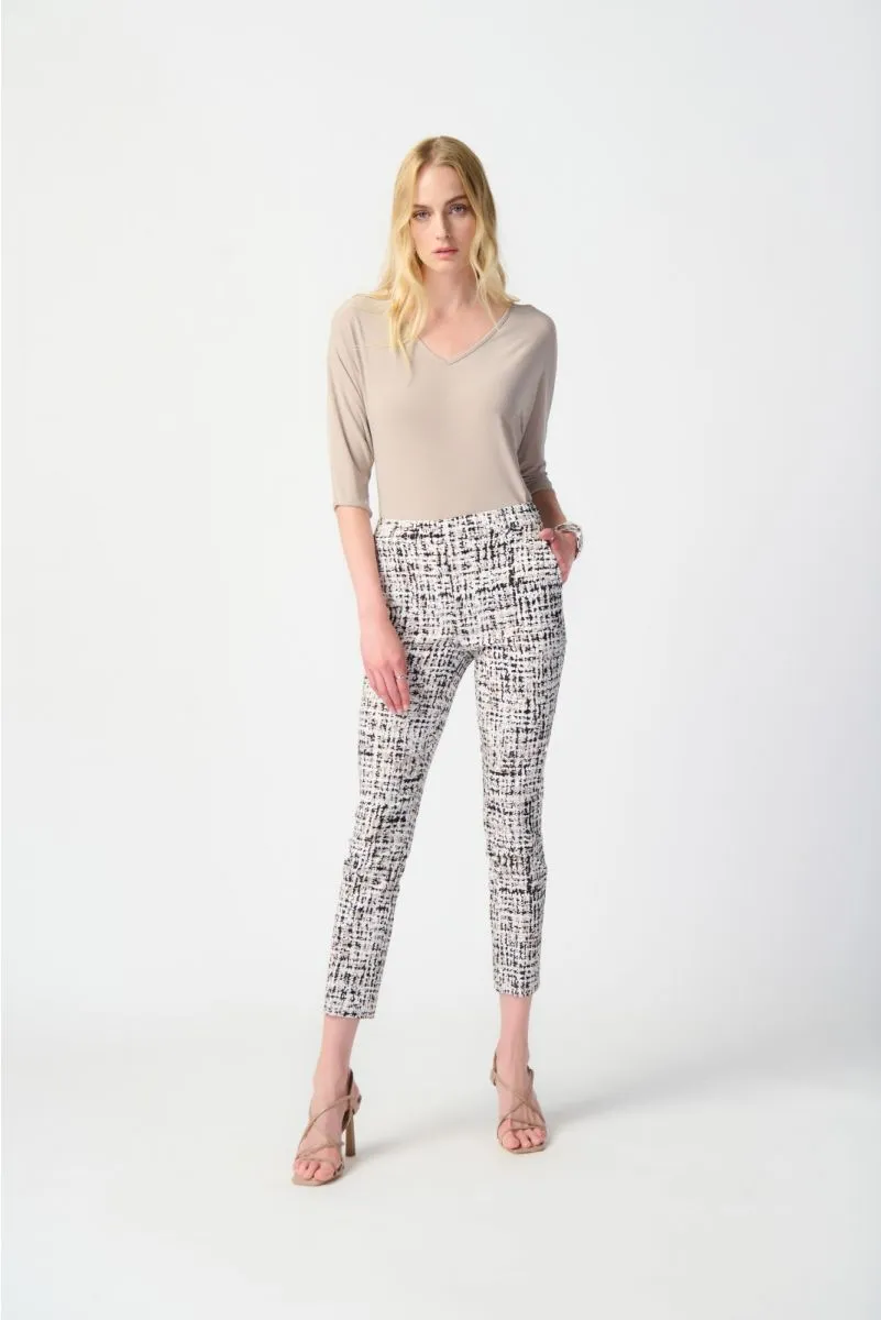 Joseph Ribkoff Vanilla/Multi Check Print Pull On Slim Cropped Ankle Pants 241189