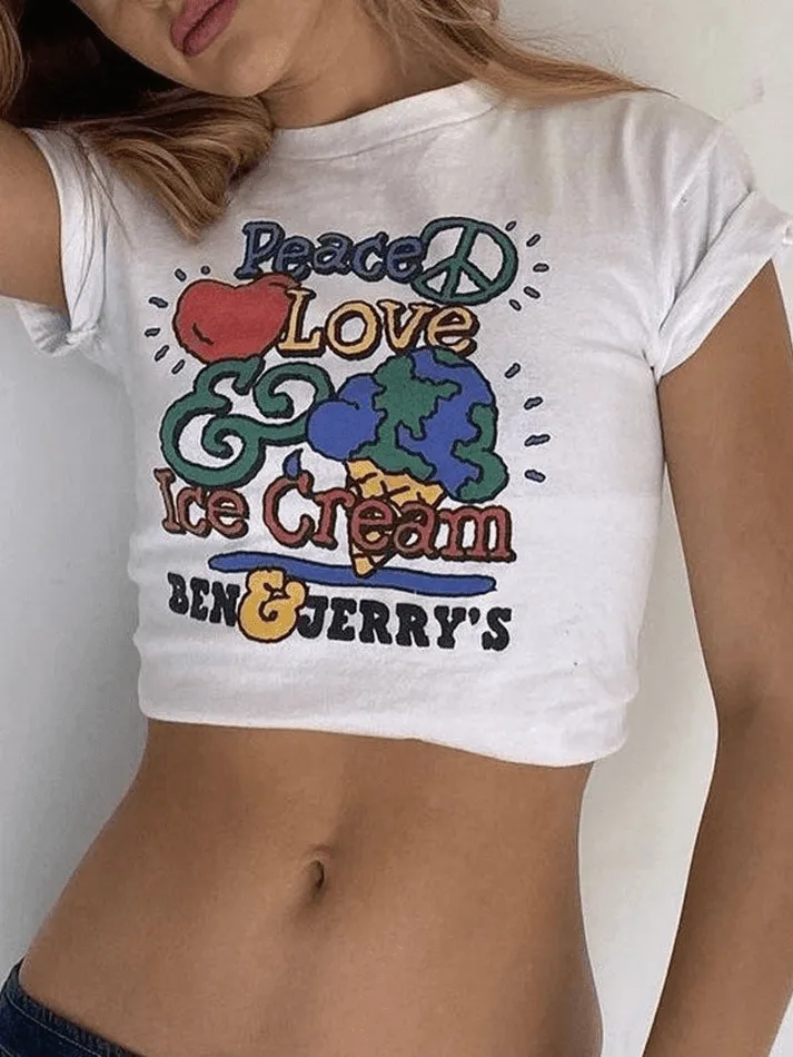 Joskaa Love Peace Printed Crop Top