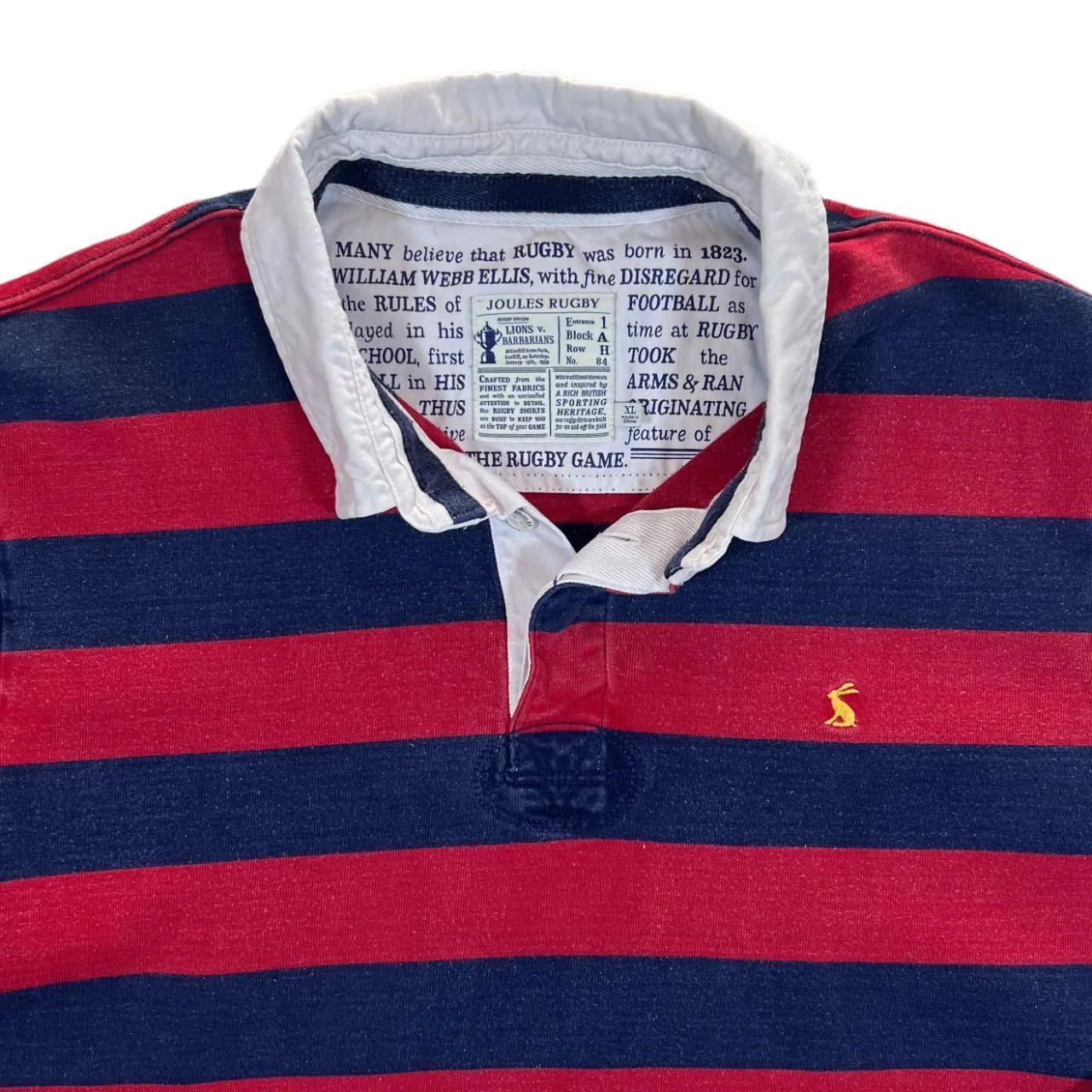 JOULES RUGBY Colour Block Striped Mini Logo Long Sleeve Rugby Polo Shirt