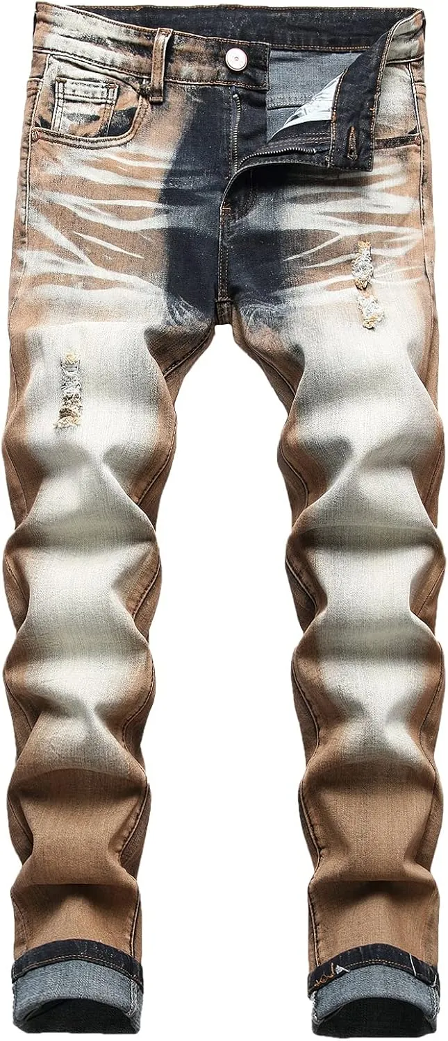 JUNBAOSS Men's Slim Fit Stretch Jeans Ripped Skinny Jeans for Men, Distressed Straight Leg Fashion Comfort Flex Waist Pants