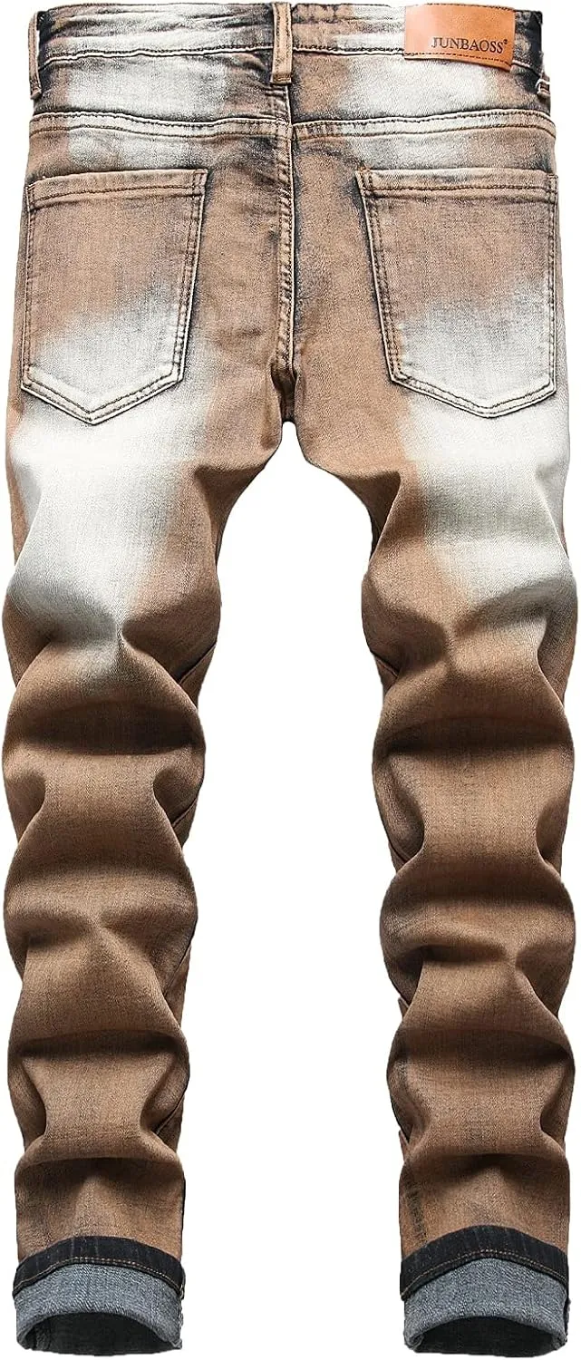 JUNBAOSS Men's Slim Fit Stretch Jeans Ripped Skinny Jeans for Men, Distressed Straight Leg Fashion Comfort Flex Waist Pants