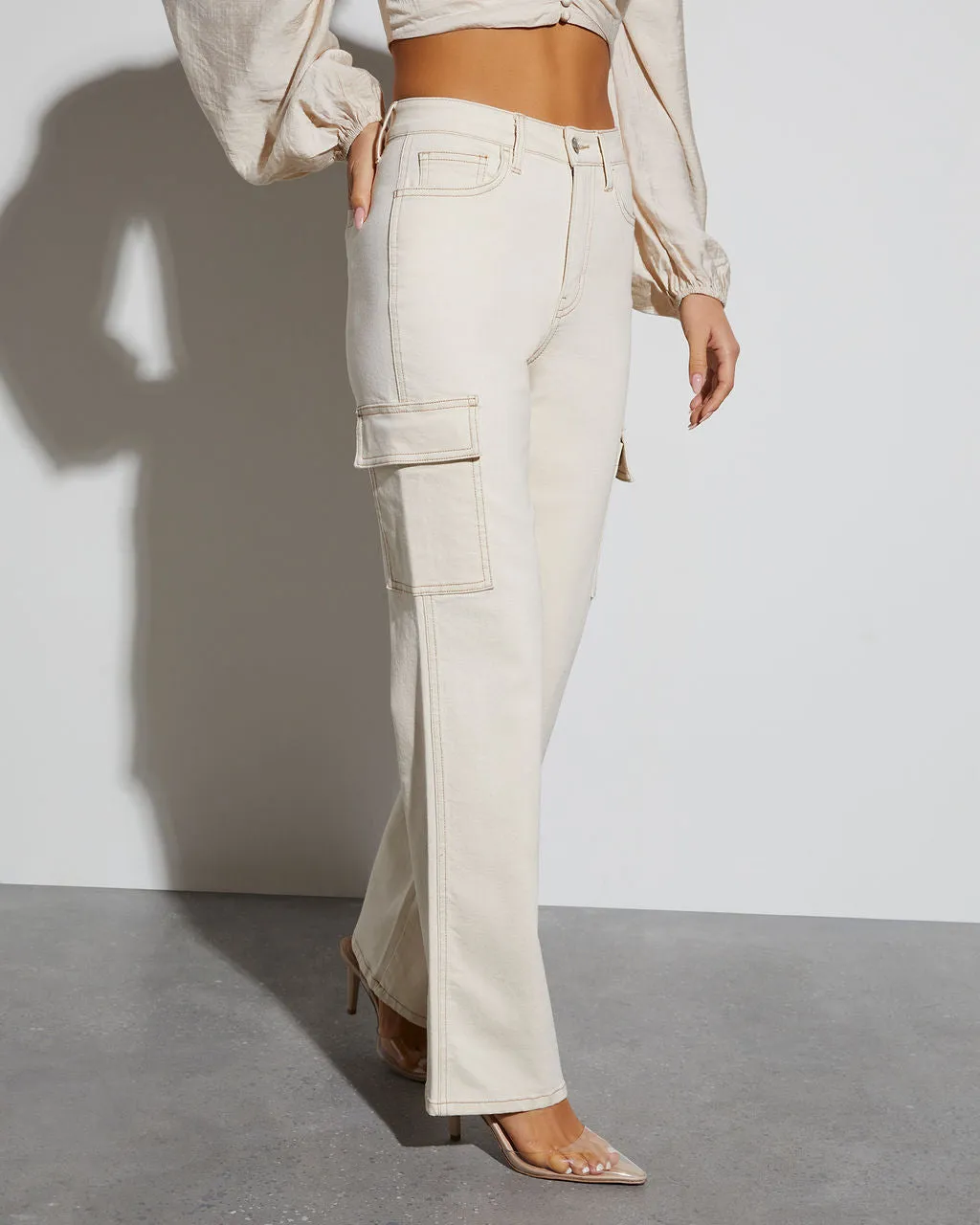 Kalia Mid Rise Straight Leg Cargo Jeans