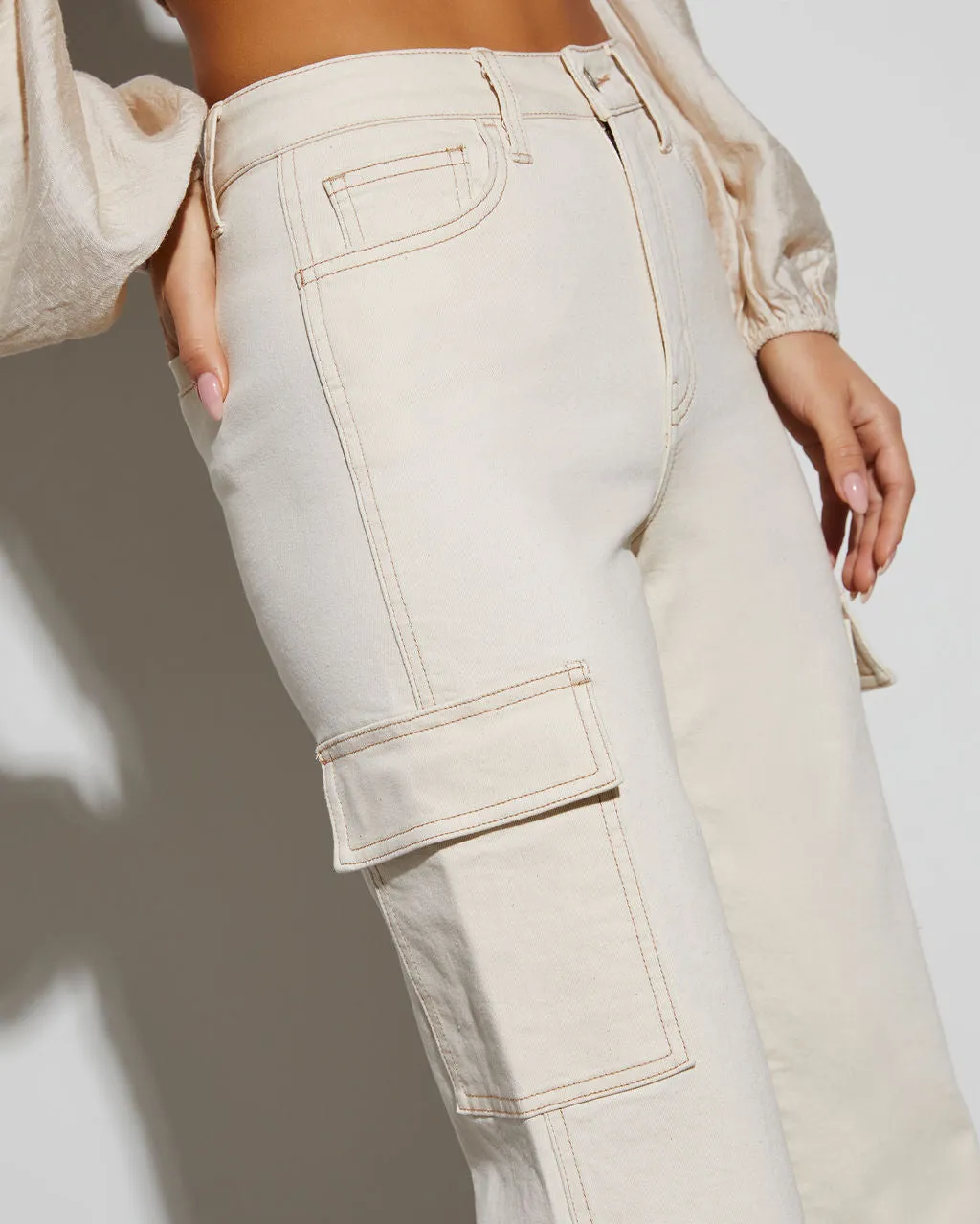 Kalia Mid Rise Straight Leg Cargo Jeans