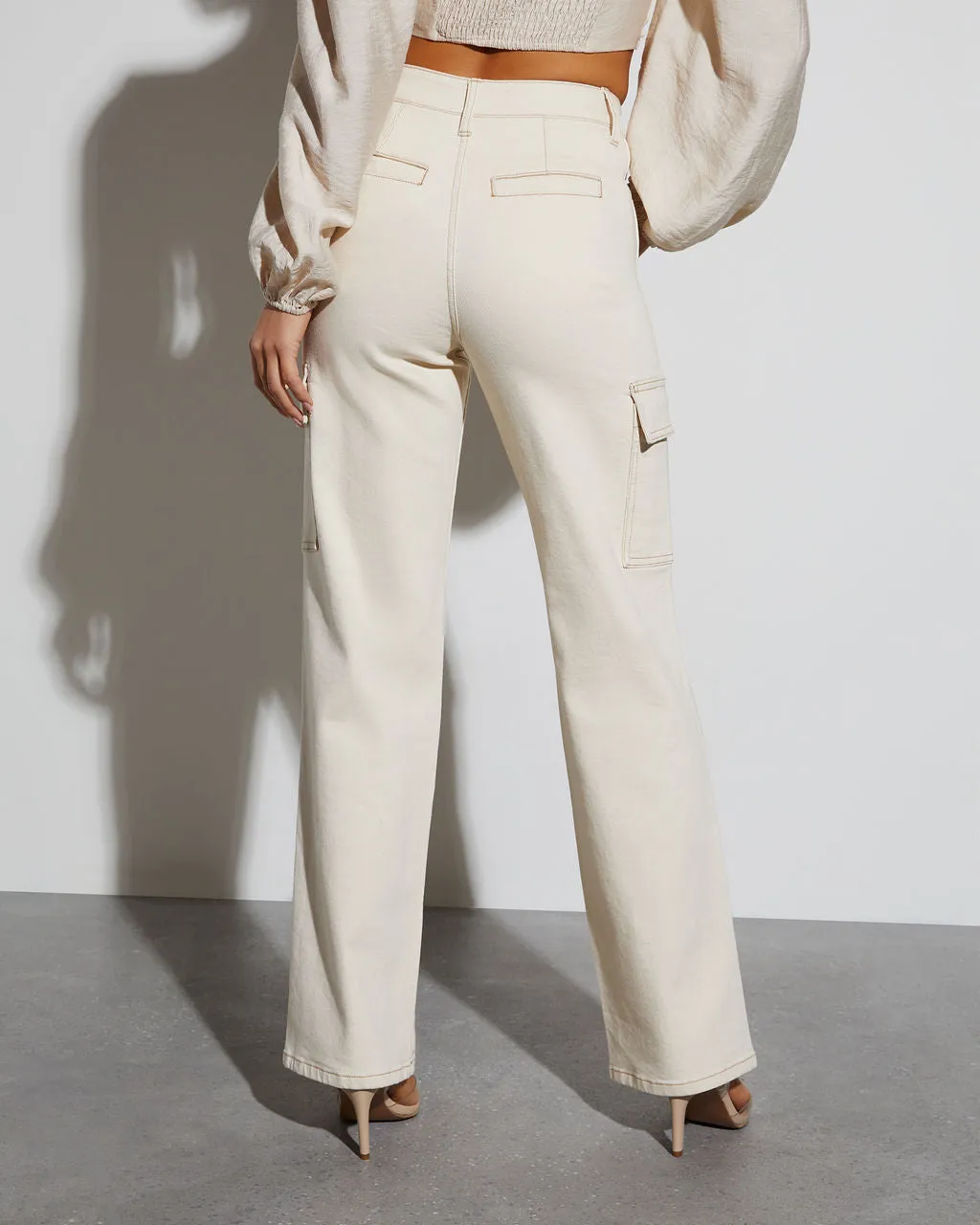 Kalia Mid Rise Straight Leg Cargo Jeans