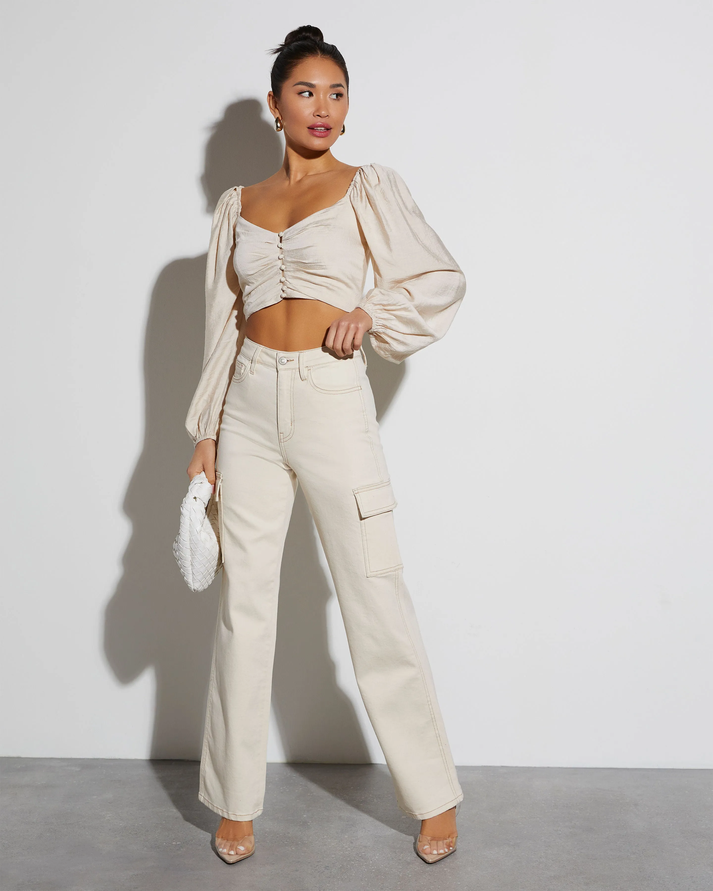 Kalia Mid Rise Straight Leg Cargo Jeans