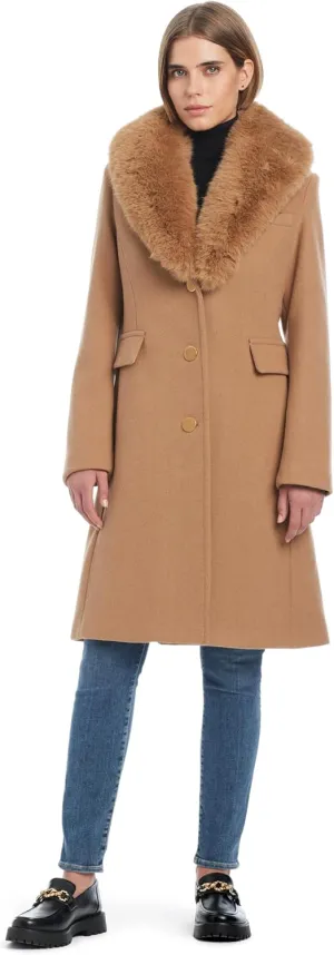 kate spade new york Women's Wool Blend Coat with Removable Faux Fur Collar