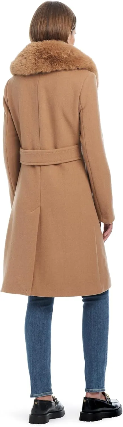kate spade new york Women's Wool Blend Coat with Removable Faux Fur Collar