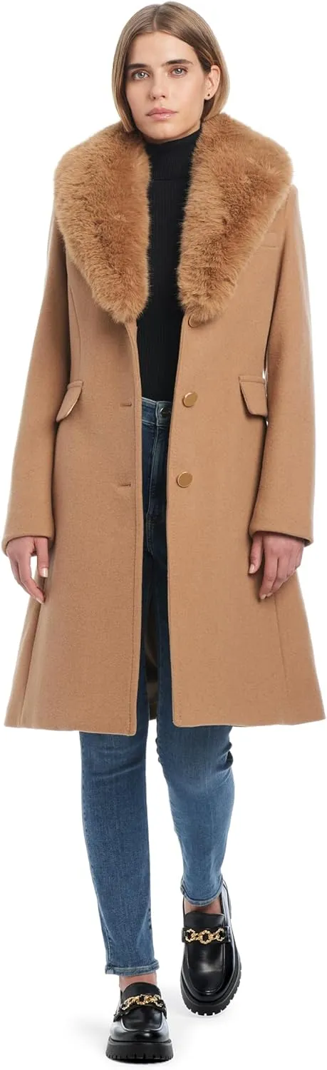 kate spade new york Women's Wool Blend Coat with Removable Faux Fur Collar
