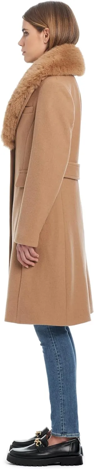 kate spade new york Women's Wool Blend Coat with Removable Faux Fur Collar