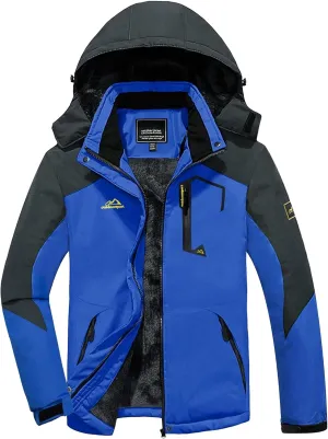 KEFITEVD Men's Waterproof Ski Snow Jacket Snowboarding Jackets Windproof Fleece Warm Heavy Hooded Coat Mountain Rain Jacket