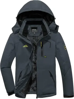 KEFITEVD Men's Waterproof Ski Snow Jacket Snowboarding Jackets Windproof Fleece Warm Heavy Hooded Coat Mountain Rain Jacket