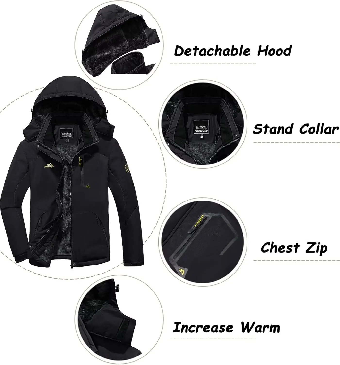KEFITEVD Men's Waterproof Ski Snow Jacket Snowboarding Jackets Windproof Fleece Warm Heavy Hooded Coat Mountain Rain Jacket