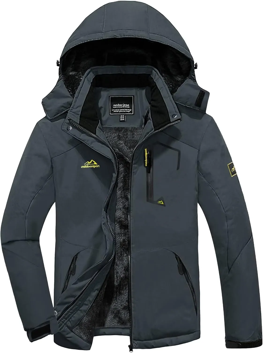 KEFITEVD Men's Waterproof Ski Snow Jacket Snowboarding Jackets Windproof Fleece Warm Heavy Hooded Coat Mountain Rain Jacket