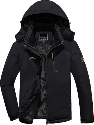 KEFITEVD Men's Waterproof Ski Snow Jacket Snowboarding Jackets Windproof Fleece Warm Heavy Hooded Coat Mountain Rain Jacket