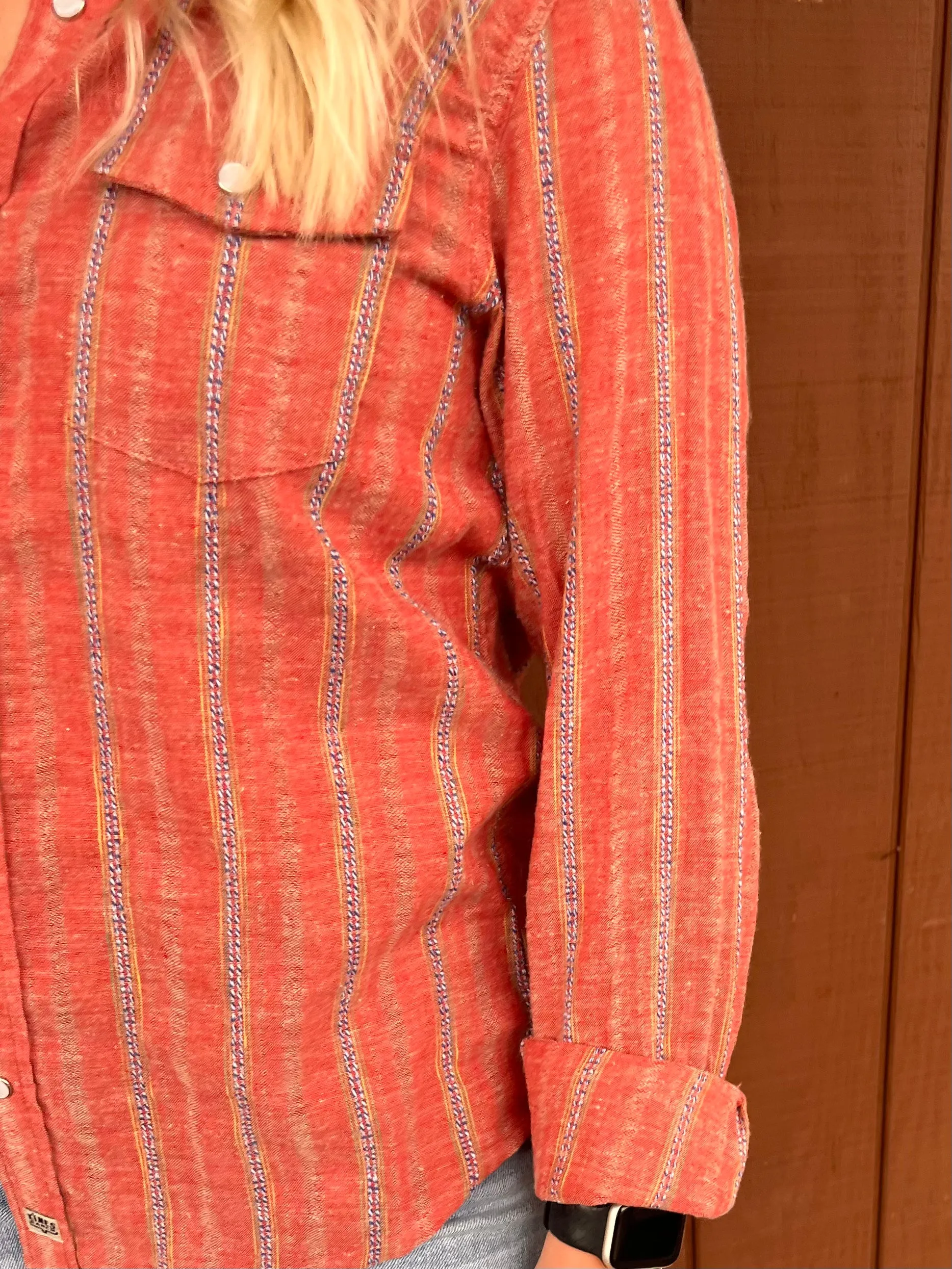 Kimes Ranch Women's Red Ingram Stripe Collared Snap Up Long Sleeve Western Shirt