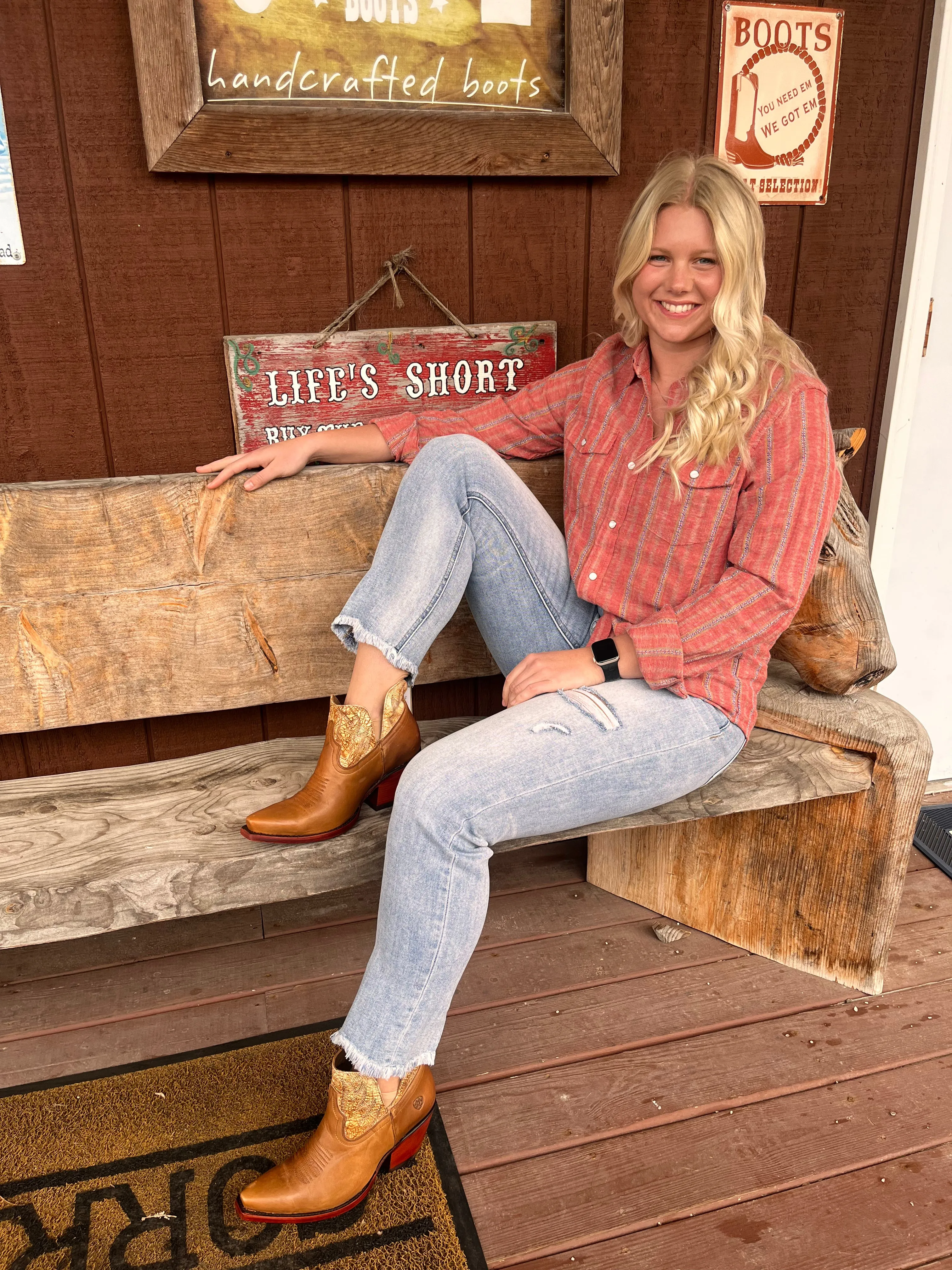 Kimes Ranch Women's Red Ingram Stripe Collared Snap Up Long Sleeve Western Shirt