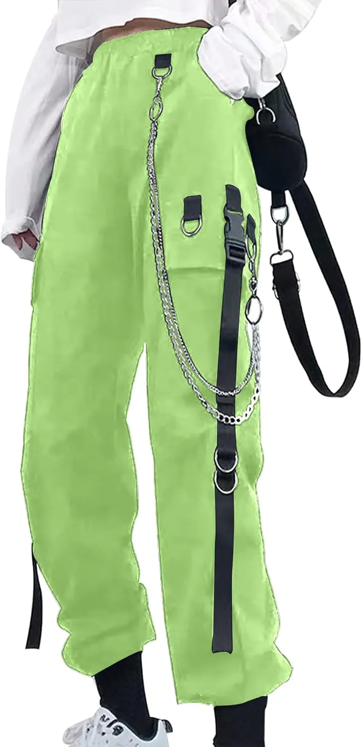 Kisswow Women's Cargo Jogger Pants Baggy Cargo Pants with Chain