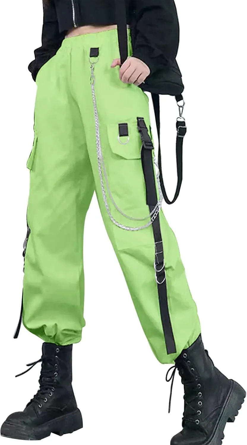 Kisswow Women's Cargo Jogger Pants Baggy Cargo Pants with Chain