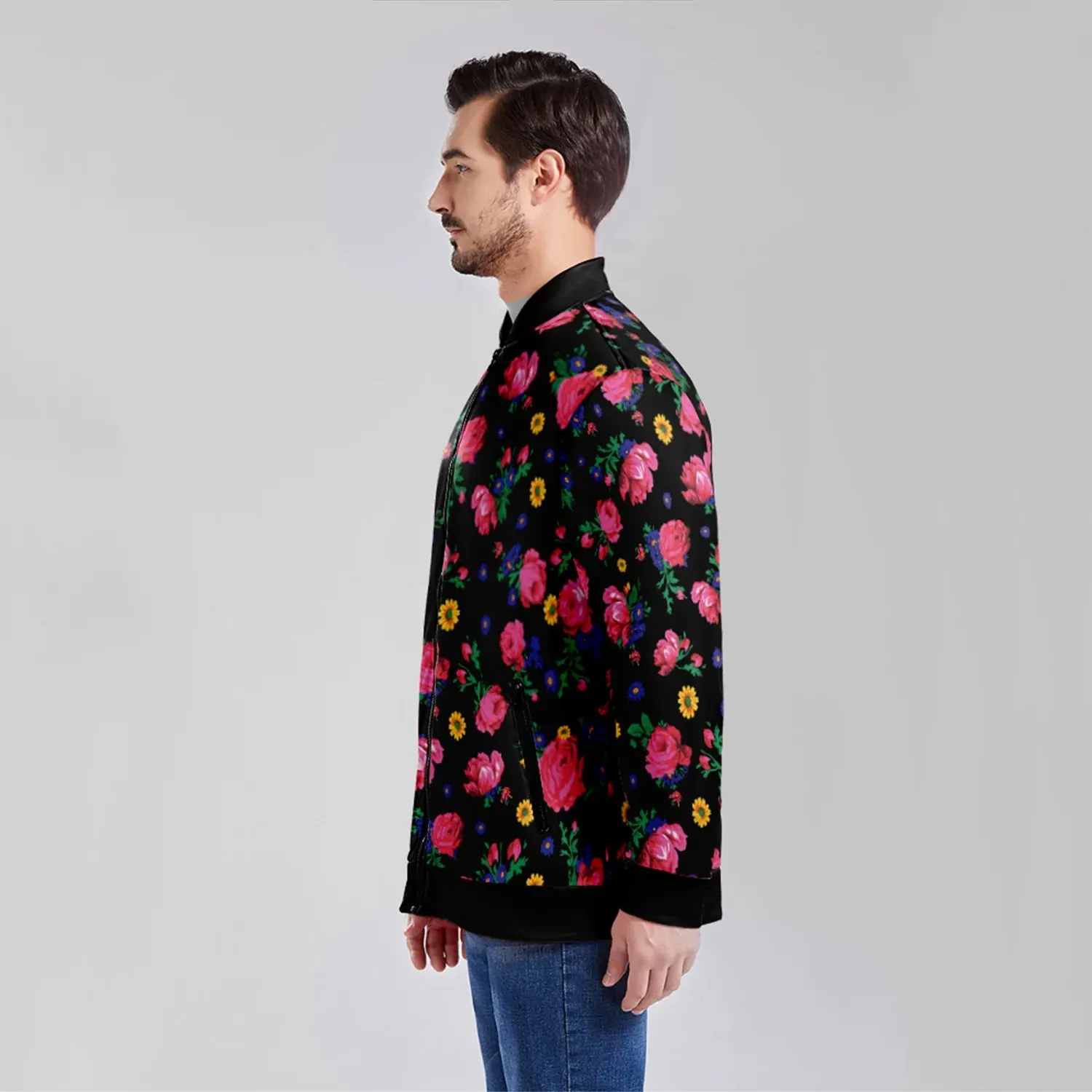 Kokum Ceremony Black Youth Zippered Collared Lightweight Jacket