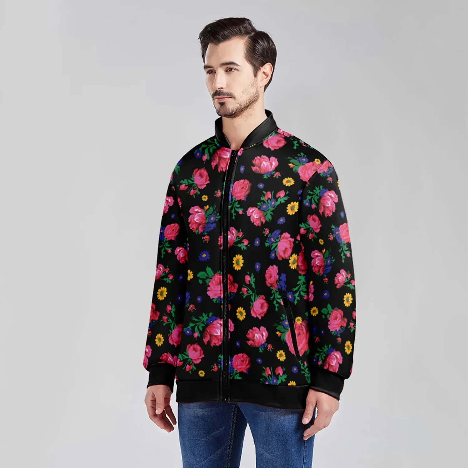 Kokum Ceremony Black Youth Zippered Collared Lightweight Jacket