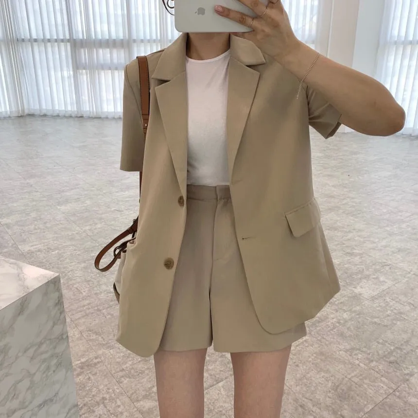 [Korean Style] 4 Colors Single Breasted Loose Fit Blazer Shorts 2 pc Set
