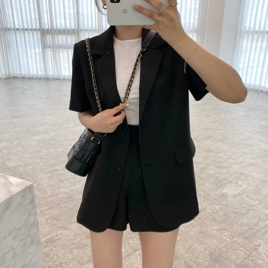 [Korean Style] 4 Colors Single Breasted Loose Fit Blazer Shorts 2 pc Set