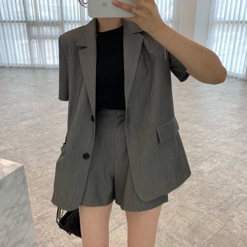 [Korean Style] 4 Colors Single Breasted Loose Fit Blazer Shorts 2 pc Set