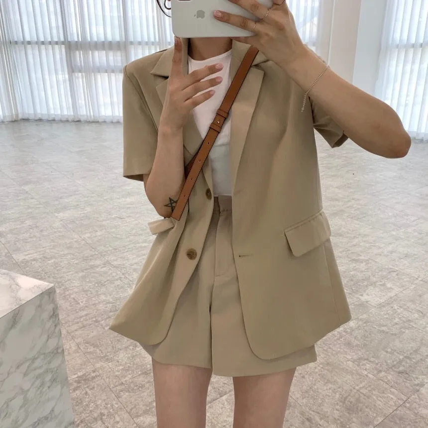[Korean Style] 4 Colors Single Breasted Loose Fit Blazer Shorts 2 pc Set