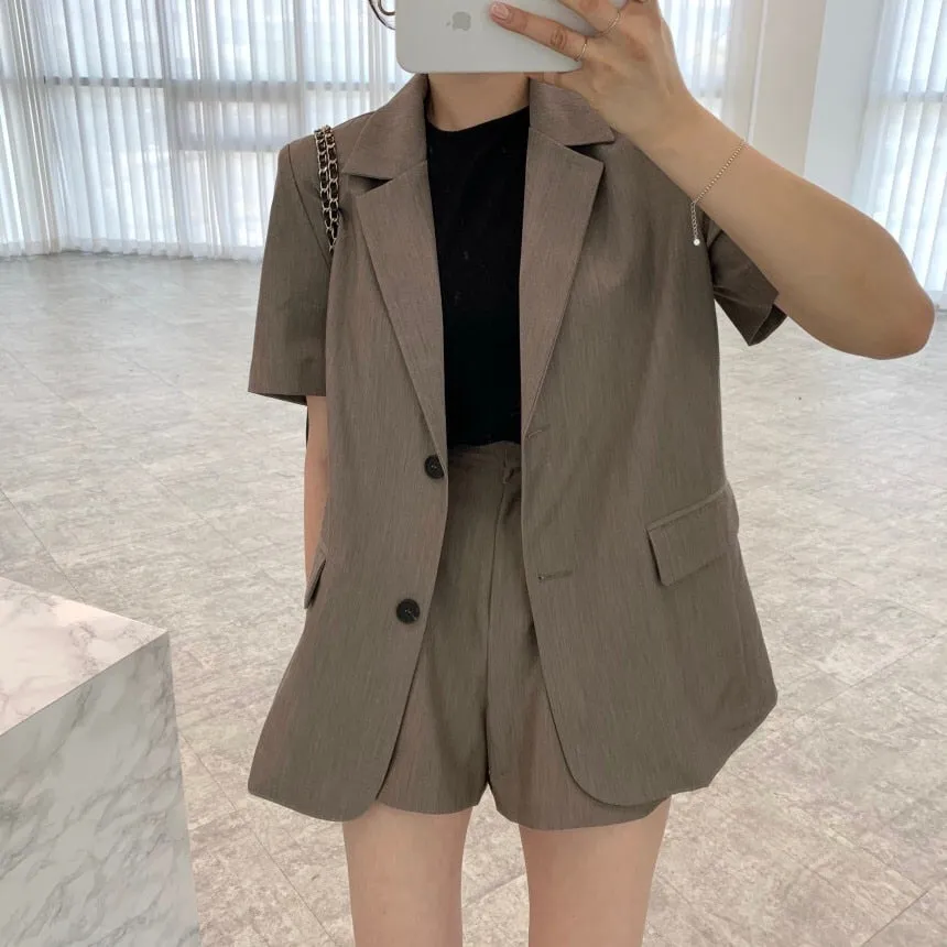 [Korean Style] 4 Colors Single Breasted Loose Fit Blazer Shorts 2 pc Set