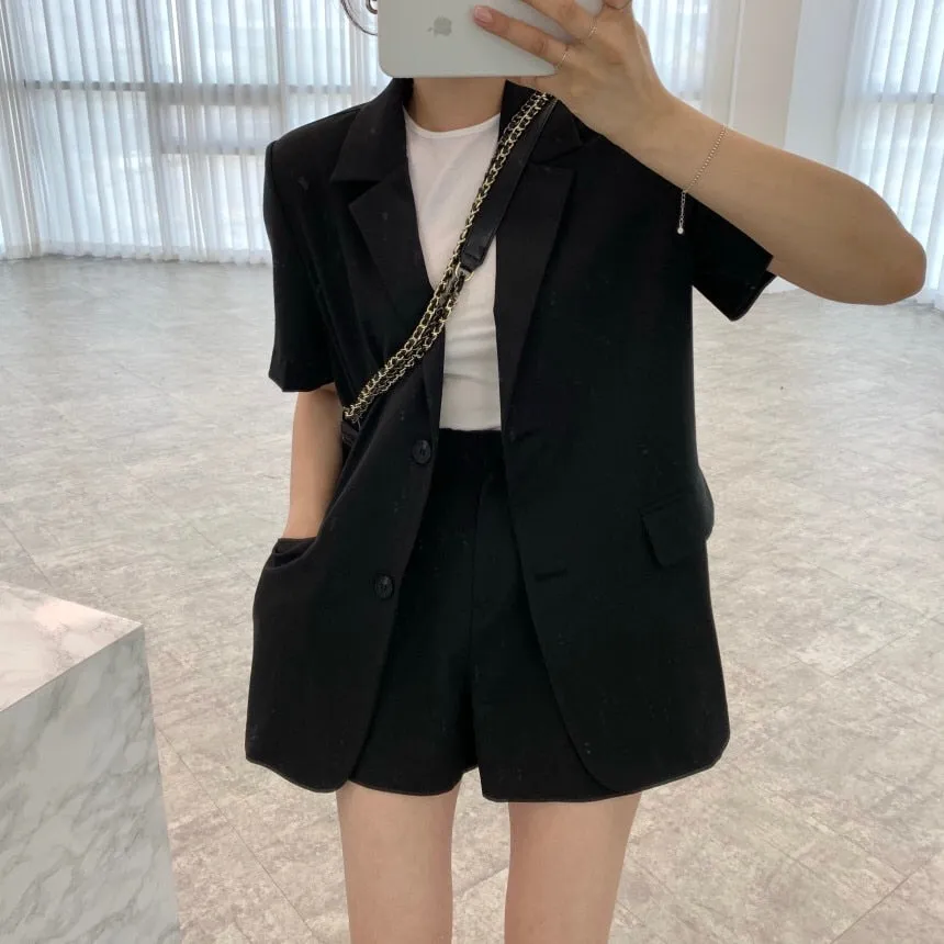 [Korean Style] 4 Colors Single Breasted Loose Fit Blazer Shorts 2 pc Set