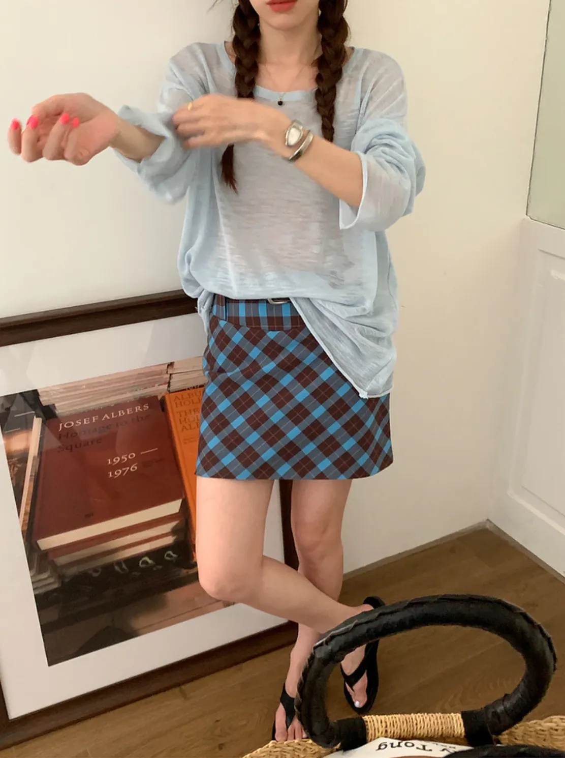 [Korean Style] Basic Loose Fit Open Edge See-through T-shirt