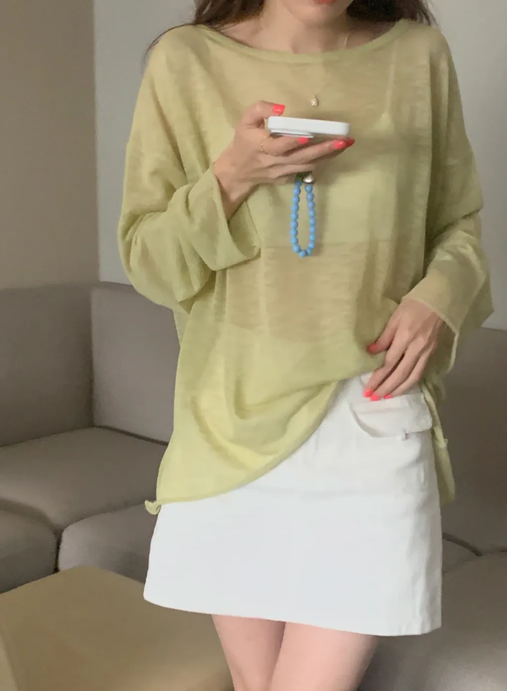 [Korean Style] Basic Loose Fit Open Edge See-through T-shirt