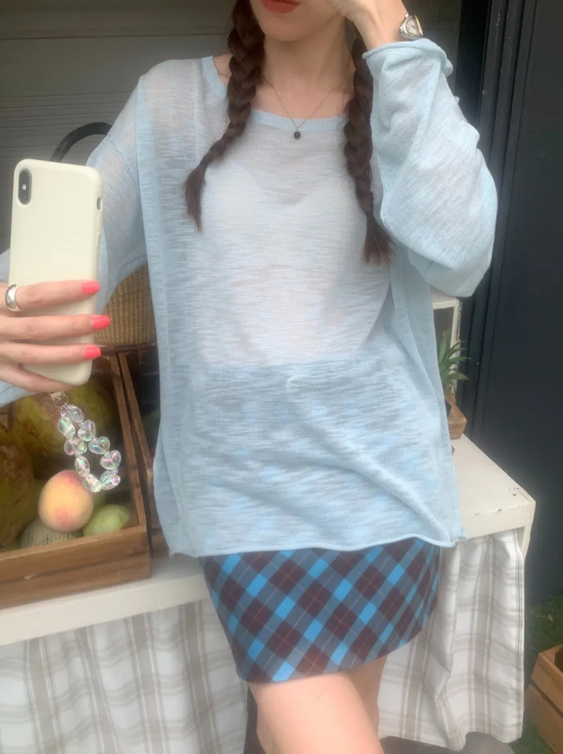 [Korean Style] Basic Loose Fit Open Edge See-through T-shirt