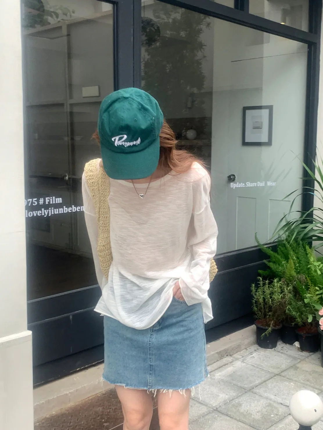 [Korean Style] Basic Loose Fit Open Edge See-through T-shirt