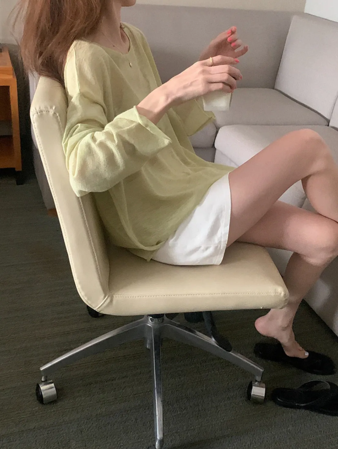 [Korean Style] Basic Loose Fit Open Edge See-through T-shirt