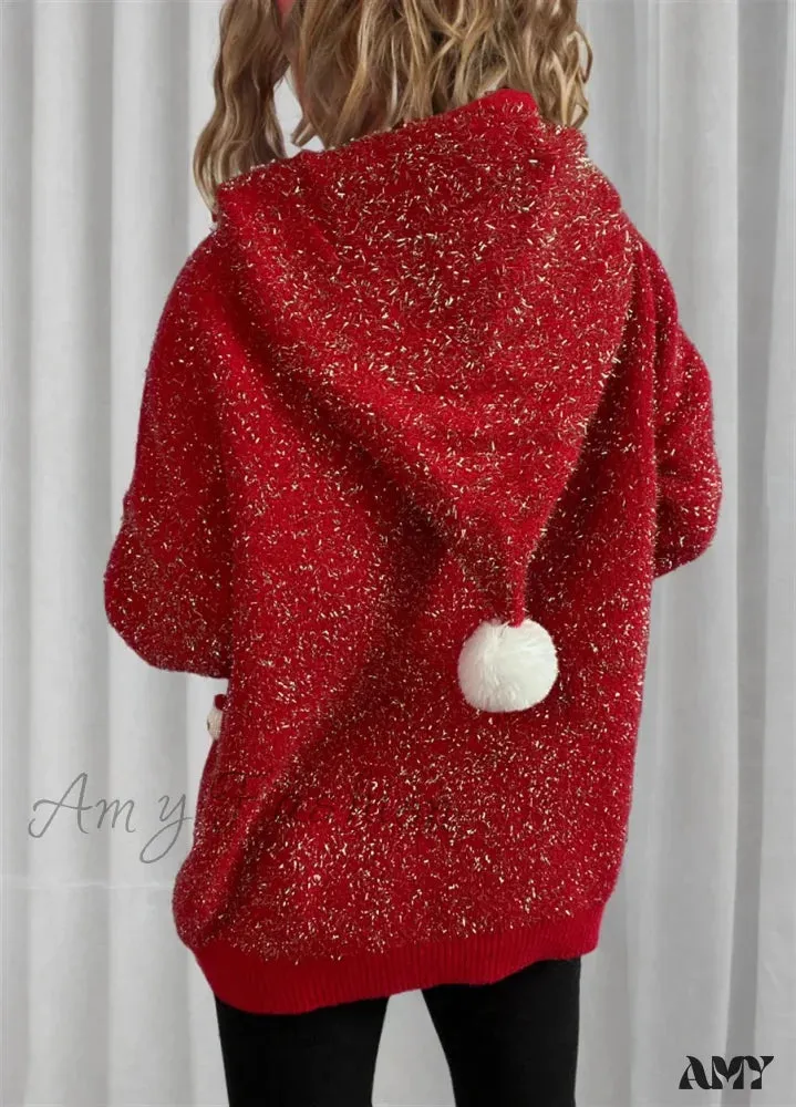 Korean Style Christmas Tree Hooded Loose Ugly Casual Knitwear Sweater