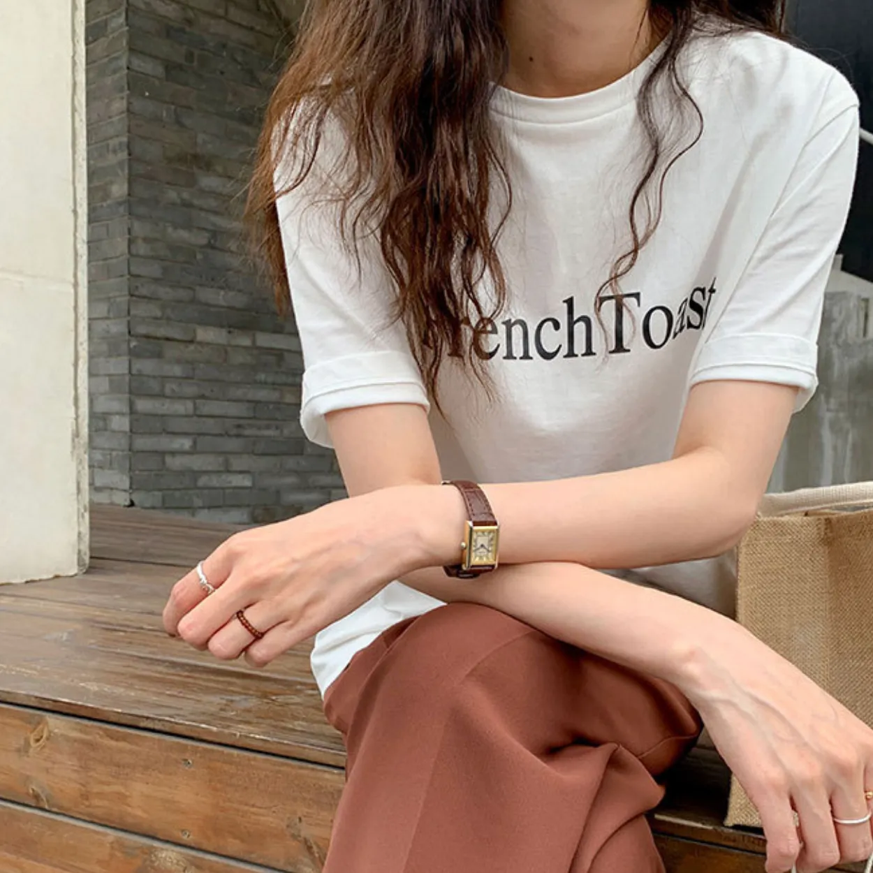[Korean Style] French Toast Printing Graphic Cotton T-shirt