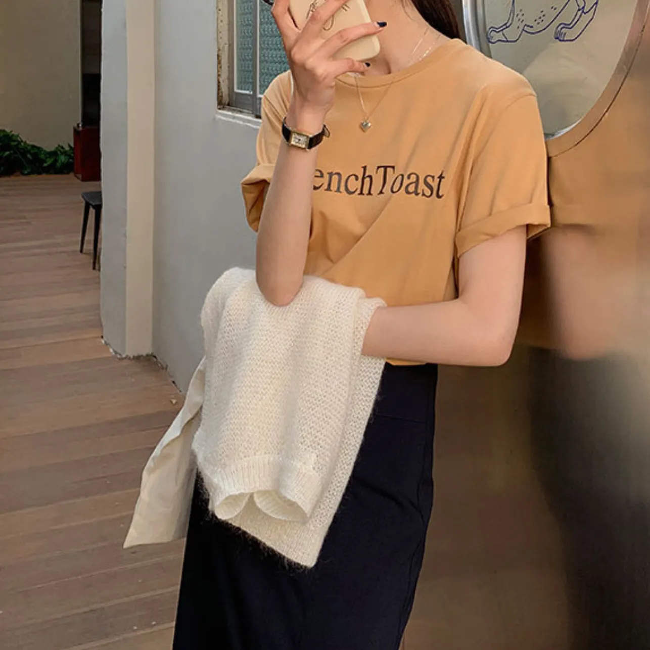 [Korean Style] French Toast Printing Graphic Cotton T-shirt
