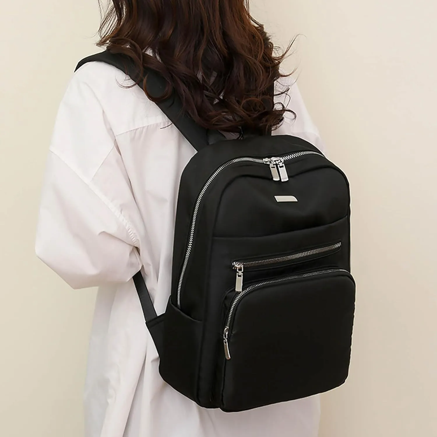 Ladies Large Capacity Lightweight Backpack Casual Fashion Soft Leather Outdoor Season Backpack with (Black, One Size)