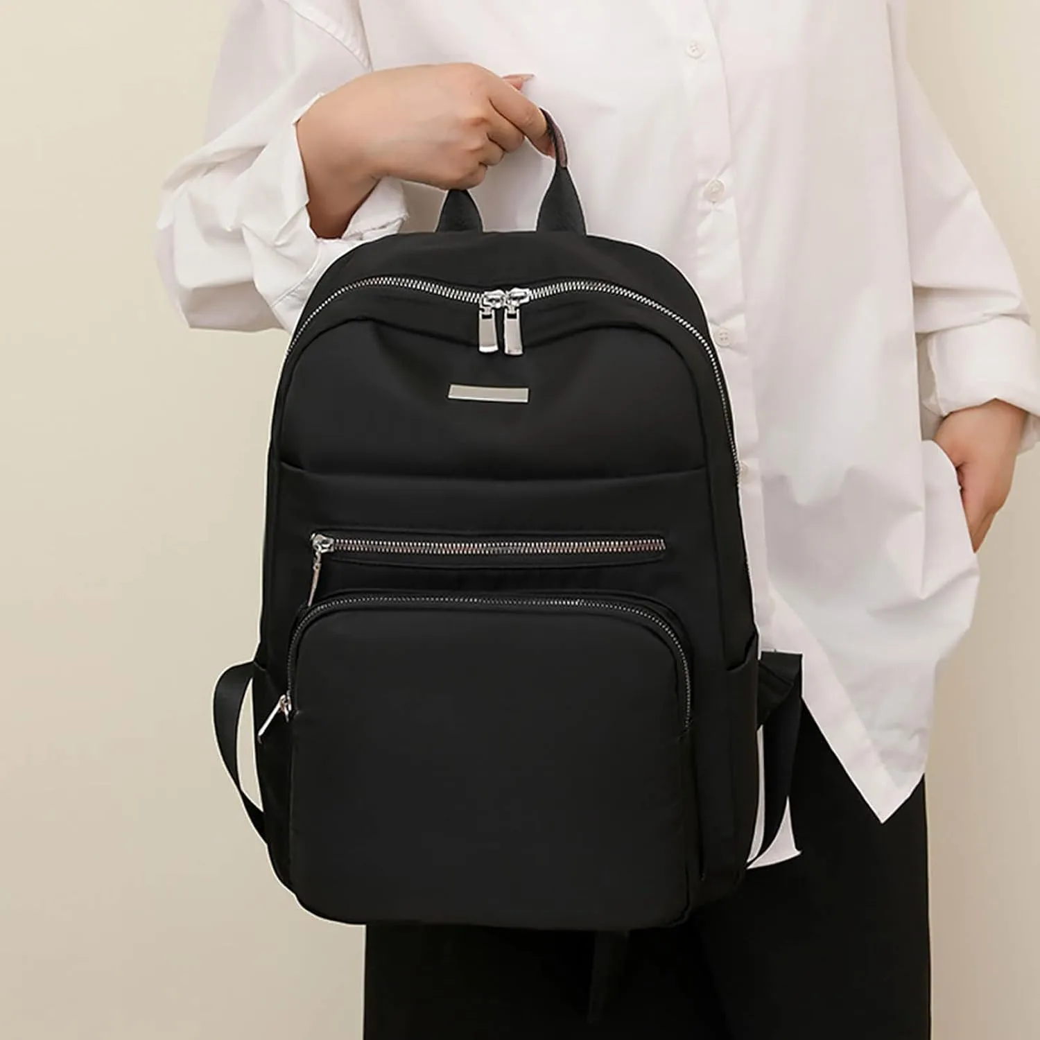 Ladies Large Capacity Lightweight Backpack Casual Fashion Soft Leather Outdoor Season Backpack with (Black, One Size)