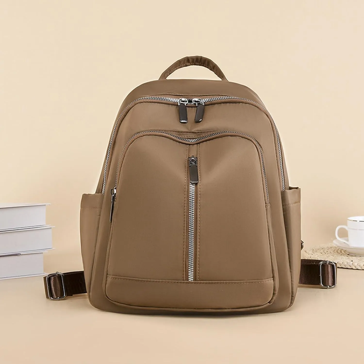 Ladies Large Capacity Lightweight Backpack Casual Fashion Soft Leather Outdoor Travel Light Backpack (Brown, One Size)