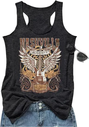 LANMERTREE Womens Vintage Graphic Racerback Tank Tops Floral Graphic Sleeveless Summer Basic Casual Loose Muscle Vest
