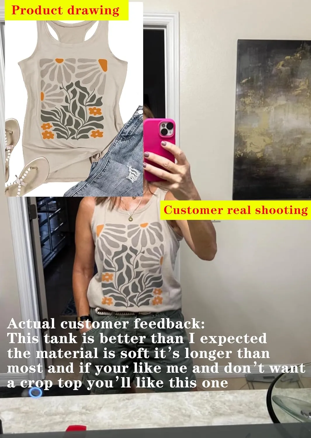 LANMERTREE Womens Vintage Graphic Racerback Tank Tops Floral Graphic Sleeveless Summer Basic Casual Loose Muscle Vest