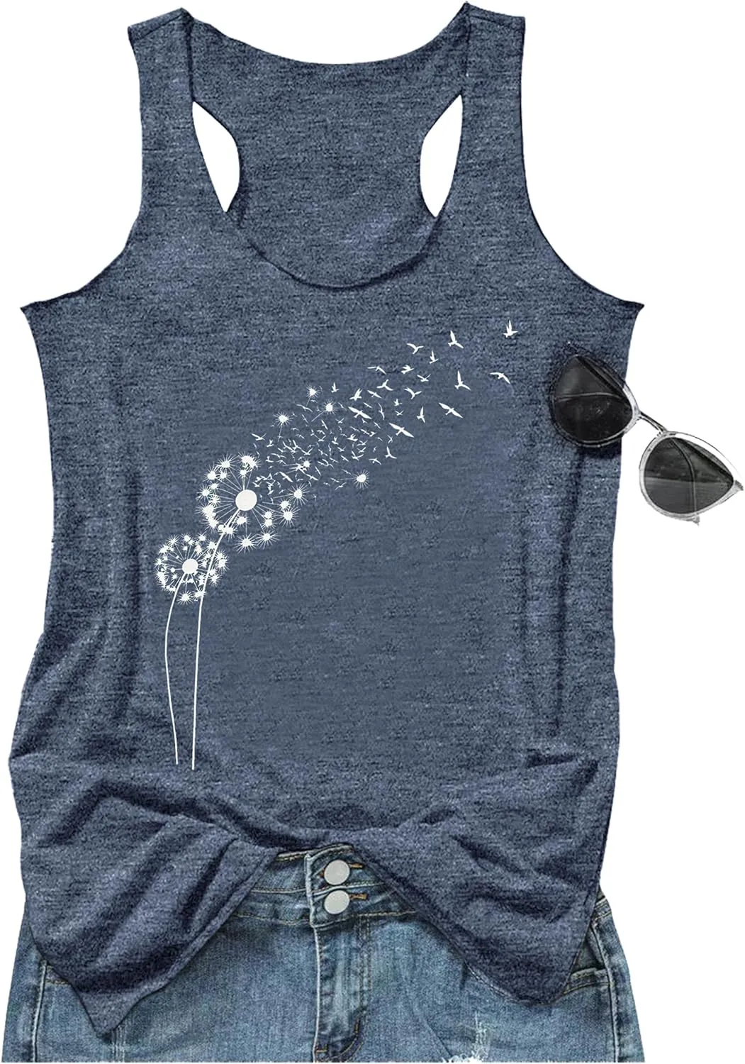 LANMERTREE Womens Vintage Graphic Racerback Tank Tops Floral Graphic Sleeveless Summer Basic Casual Loose Muscle Vest
