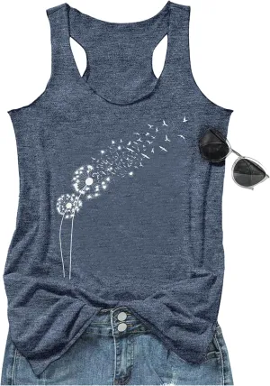 LANMERTREE Womens Vintage Graphic Racerback Tank Tops Floral Graphic Sleeveless Summer Basic Casual Loose Muscle Vest