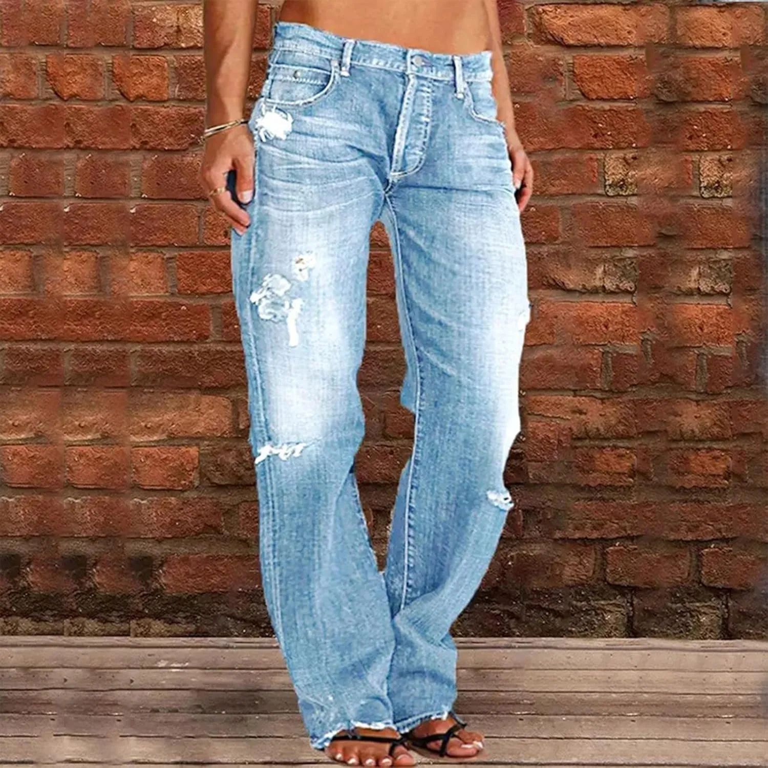 LCMTWX Jeans Jumpsuits Denim Jeans Bib Washed Overalls Rompers Ripped Women's Denim Women's Jeans Straight Leg Jeans for