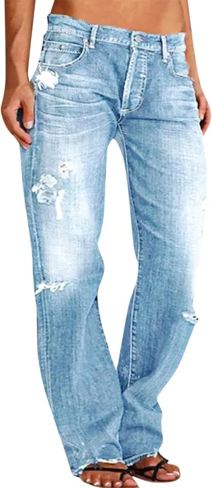 LCMTWX Jeans Jumpsuits Denim Jeans Bib Washed Overalls Rompers Ripped Women's Denim Women's Jeans Straight Leg Jeans for