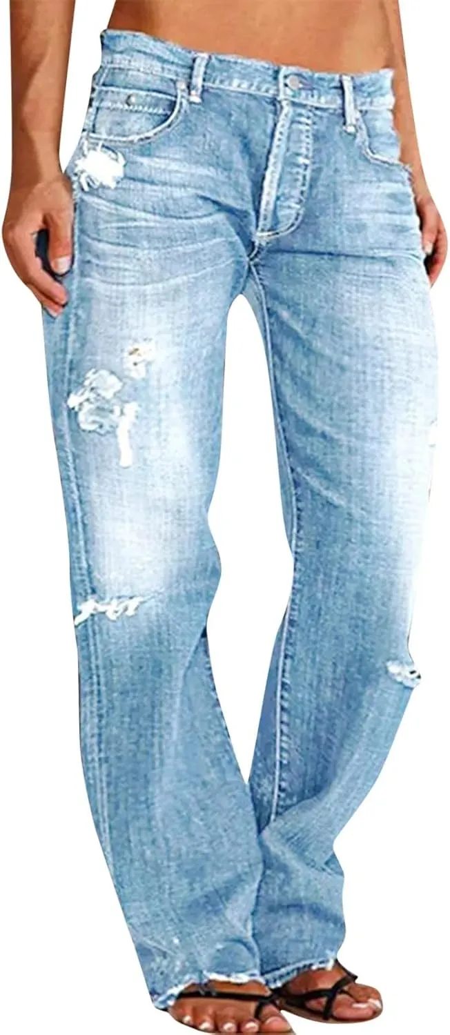 LCMTWX Jeans Jumpsuits Denim Jeans Bib Washed Overalls Rompers Ripped Women's Denim Women's Jeans Straight Leg Jeans for